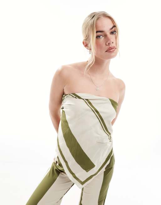 SNDYS contrast stripe bandeau wrap top in olive - part of a set
