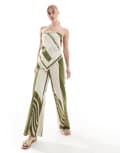 [SNDYS] SNDYS contrast stripe wide leg pants in green and white (part of a set)-Multi XXL Green & white