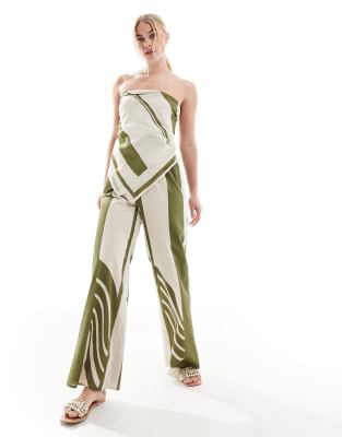 SNDYS SNDYS contrast stripe wide leg trouser co-ord in green and white-Multi
