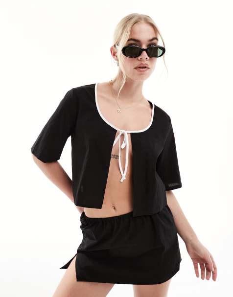 SNDYS contrast tie detail top in black (part of a set) - view 1