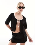 [SNDYS] SNDYS contrast tie detail top in black (part of a set) 8 BLACK