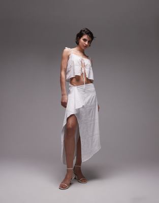 Sndys Cotton Embroidered Square Neck Cami Tie Front Floaty Top In White