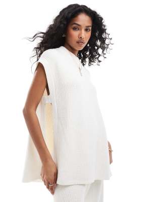 SNDYS cotton high neck knitted sleeveless jumper co-ord in white φωτογραφία