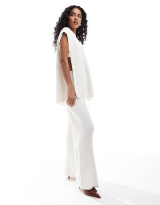 cotton knit wide leg pants in white - part of a set