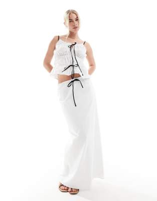 SNDYS SNDYS cotton ruched tie maxi skirt co-ord in white