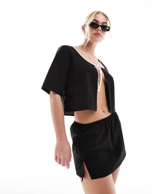 SNDYS cotton side split mini skirt in black (part of a set)