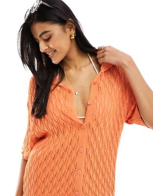 Sndys Crochet Button Up Shirt In Orange - Part Of A Set