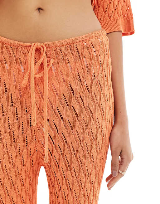 SNDYS crochet flared trouser co-ord in orange, 2 of 5