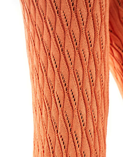 SNDYS crochet flared trouser co-ord in orange, 4 of 5