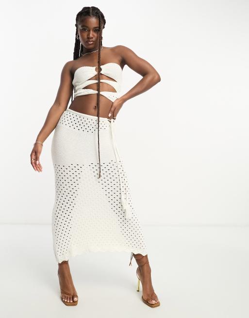 Midi white crochet on sale skirt