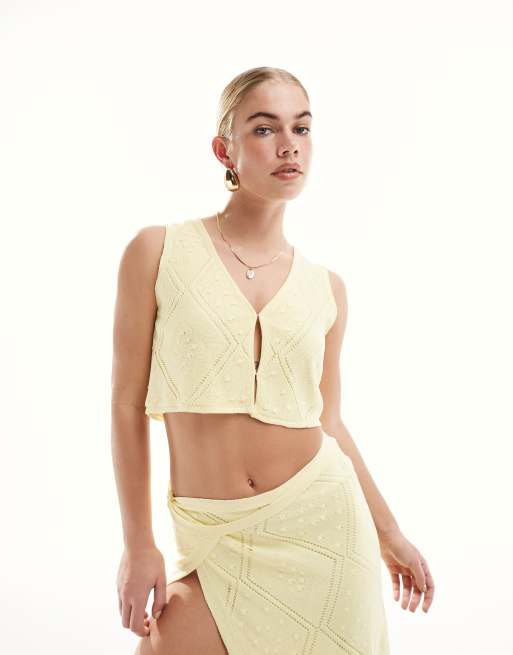 SNDYS - Crop top d'ensemble en maille fine - Jaune