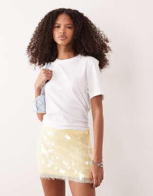 Sndys Disc Sequin Mini Skirt In Yellow