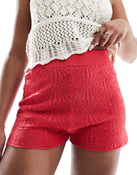 SNDYS embossed knitted shorts in red - view 1