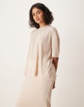 [SNDYS] SNDYS fine knit drop shoulder t-shirt in cream marl (Part of a set)-Neutral XXS Oat