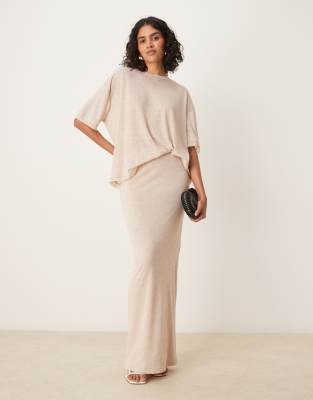SNDYS SNDYS fine knit high waisted maxi skirt co-ord in cream marl-Neutral