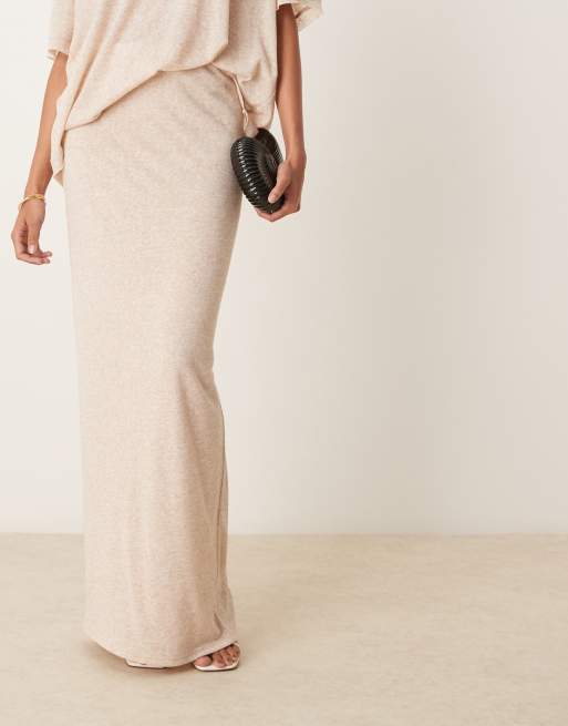 SNDYS fine knit high waisted maxi skirt in cream heather - part of a set, 4 of 5