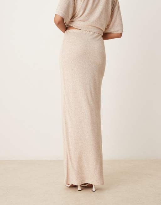 SNDYS fine knit high waisted maxi skirt in cream heather - part of a set, 5 of 5