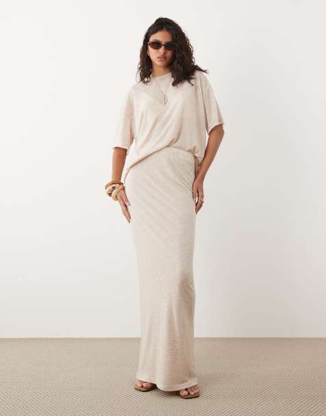 SNDYS fine knit high waisted maxi skirt in cream heather - part of a set - view 1