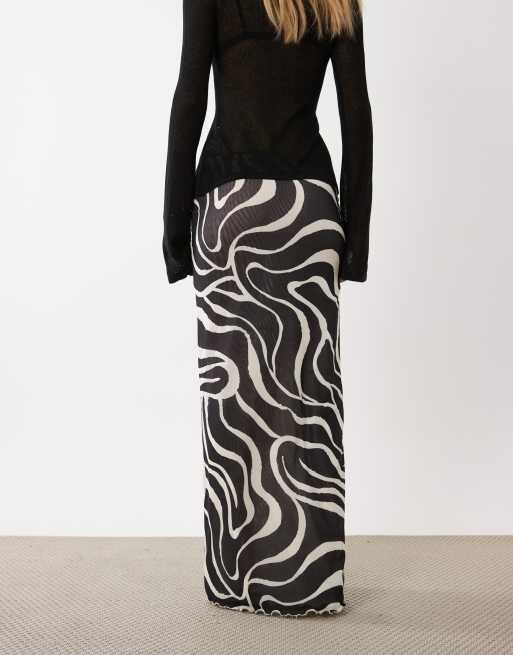 SNDYS fine knit maxi skirt in black & white swirl print, 3 of 5