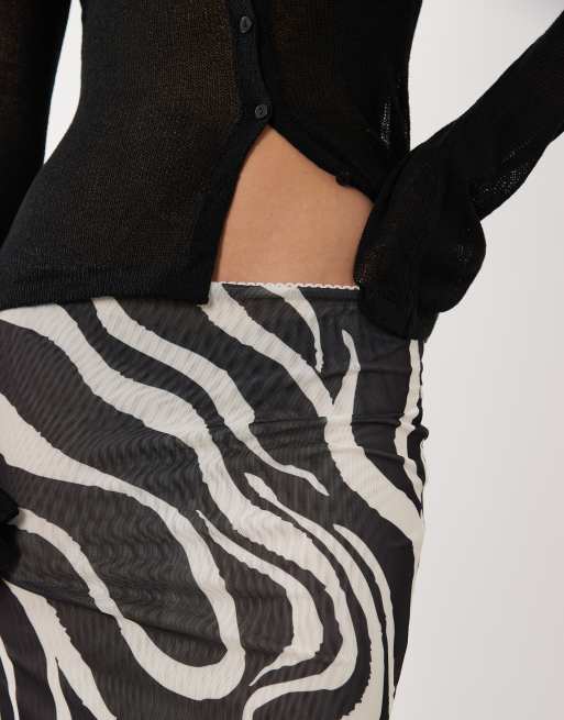 SNDYS fine knit maxi skirt in black & white swirl print, 4 of 5
