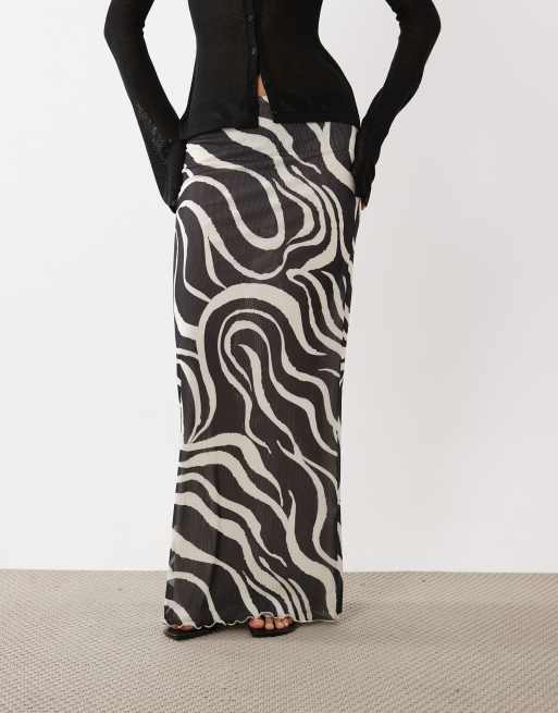 SNDYS fine knit maxi skirt in black & white swirl print, 5 of 5