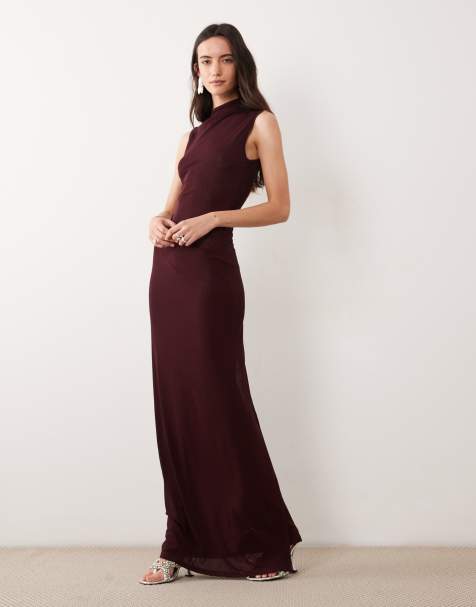 SNDYS fine knit wrap waist detail maxi dress in burgundy - view 1