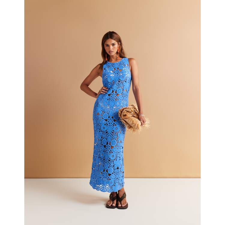 white christmas dresses HARUKA CIRCLE CROCHET LONG DRESS IN NAVY – 100% SILK SHOP main image 0