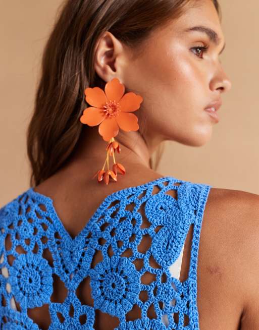 SNDYS flower open crochet maxi dress in blue | ASOS