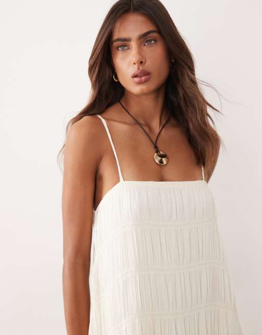SNDYS - Gesmokte maxi cami-jurk met A-lijn in oesterkleur, 3 van 4