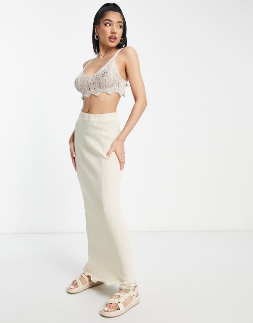 SNDYS - Gonna lunga in maglia color sabbia in coordinato
