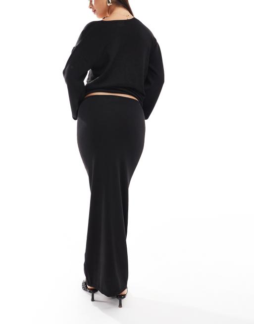SNDYS - Gonna lunga premium in maglia nera a vita bassa in coordinato , 2 di 5