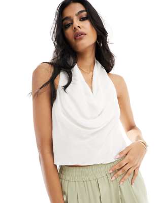 SNDYS halterneck backless top in white