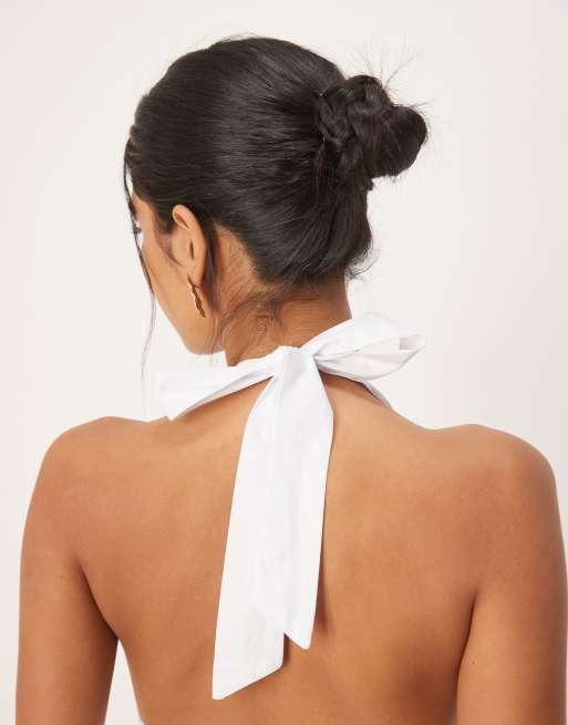 SNDYS halterneck tie back plunge corset detail maxi dress in white