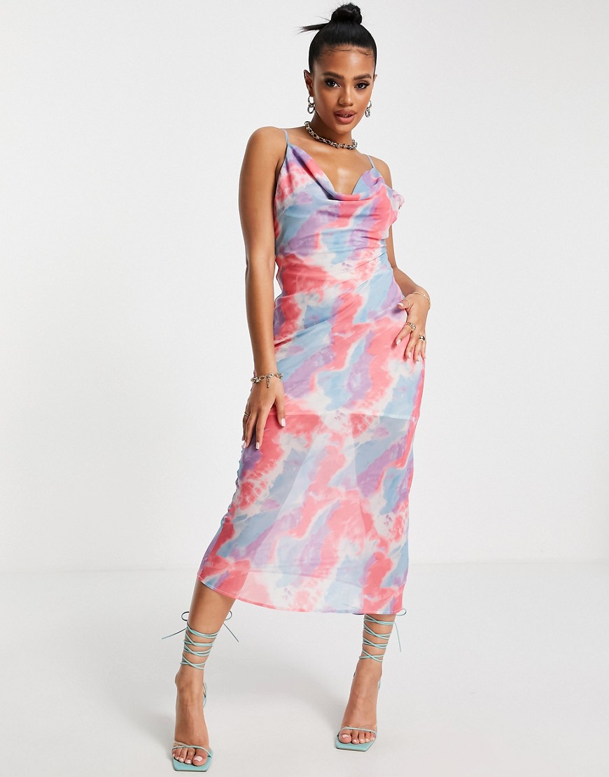 SNDYS instinct dress in pink and blue blurred print-Multi