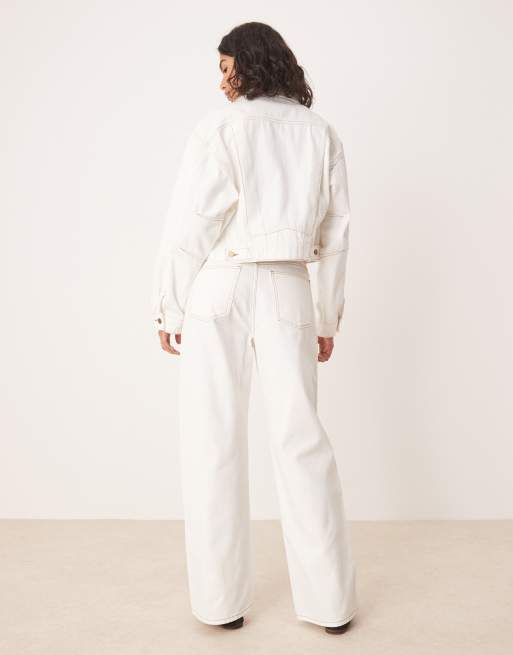 SNDYS - Jeans dritti a vita alta bianchi con cuciture a contrasto in coordinato, 2 di 5