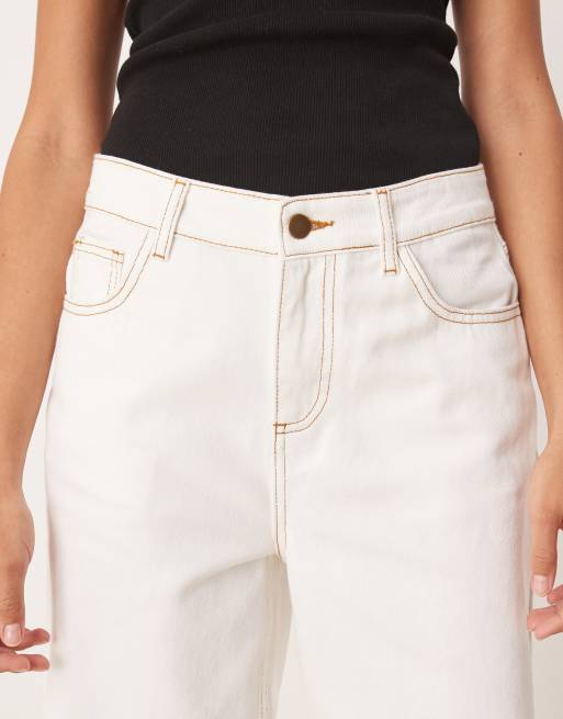SNDYS - Jeans dritti a vita alta bianchi con cuciture a contrasto in coordinato, 5 di 5