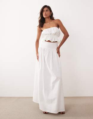 Jupe d'ensemble longue en lin et coton avec taille basse - Blanc L