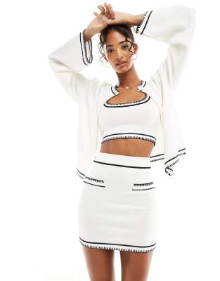 SNDYS knit cardigan co-ord in white with black stitch - view 1