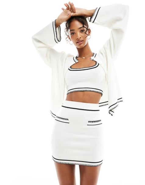 SNDYS knit cardigan in white with black stitch - part of a set - view 1