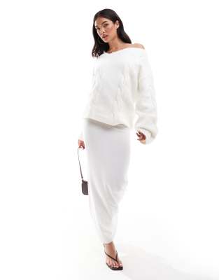 SNDYS SNDYS knitted maxi skirt co-ord in cream-White