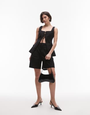 SNDYS - Lange Shorts aus Leinenmix in Schwarz, Kombiteil