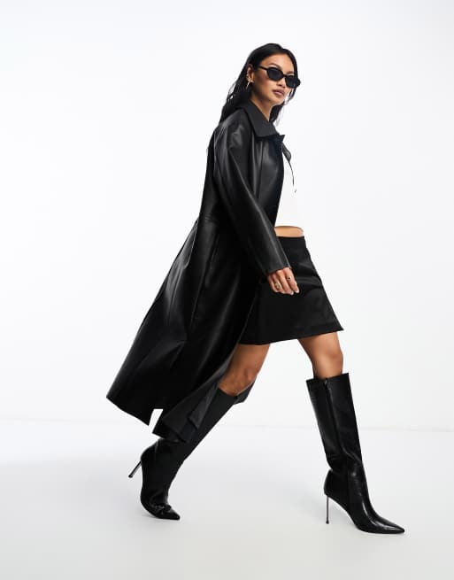 Black leather hot sale look coat