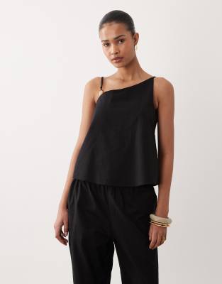 Sndys Linen Blend Asymmetric Bead Detail Top In Black