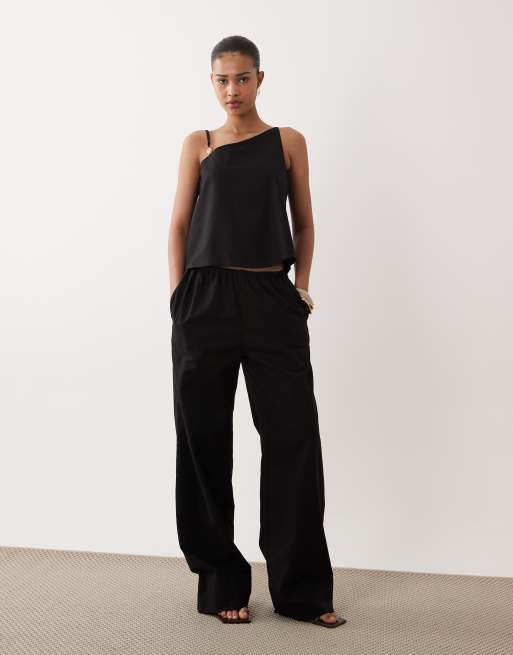SNDYS linen blend asymmetric bead detail top in black - part of a set, 2 of 4