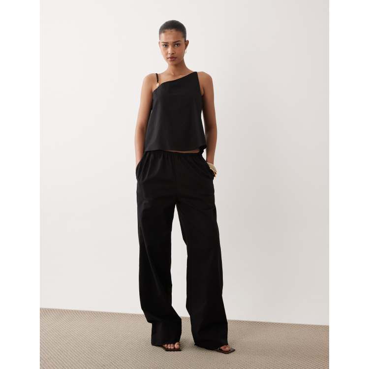 SNDYS linen blend asymmetric beaded detailing top and wide leg