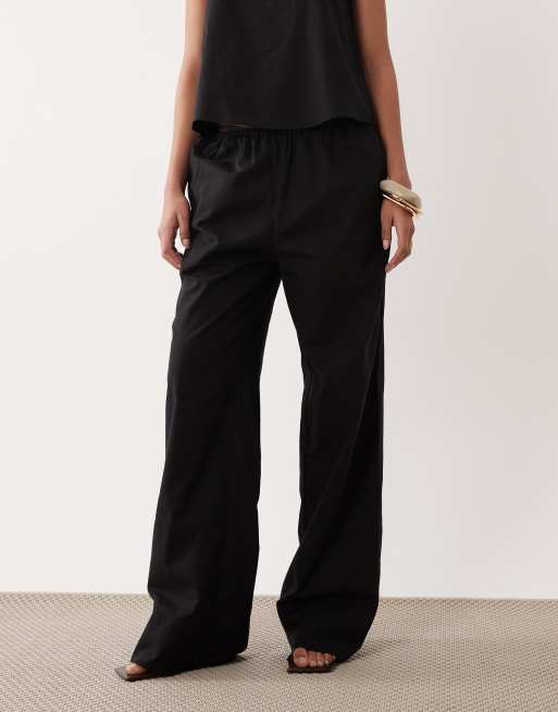 SNDYS linen blend elastic waist wide leg pants in black - part of a set, 2 of 5