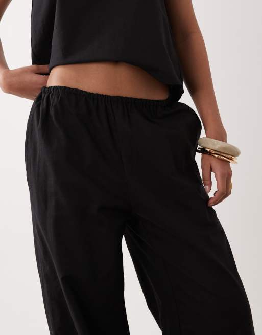 SNDYS linen blend elastic waist wide leg pants in black - part of a set, 3 of 5