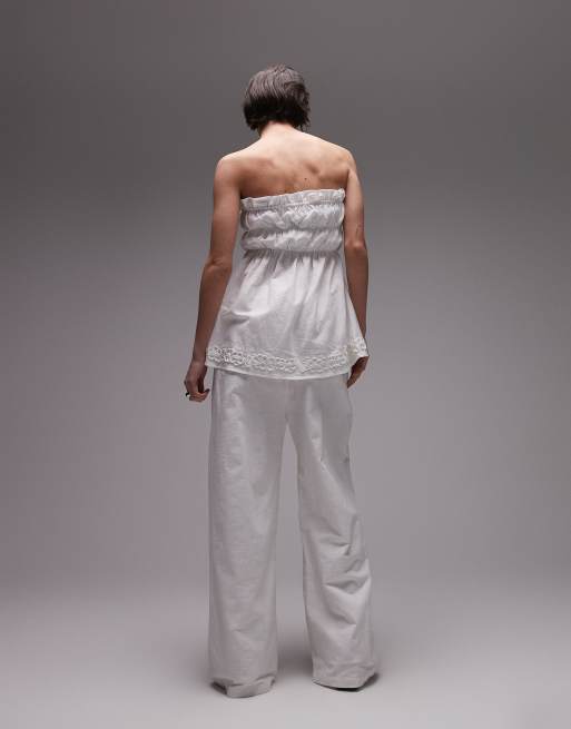 SNDYS linen blend flower applique wide leg pants in white - part of a set, 4 of 5