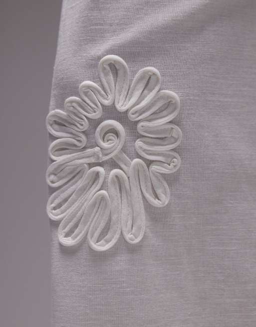 SNDYS linen blend flower applique wide leg trouser co-ord in white, 2 of 5