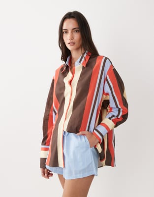 Sndys Linen Blend Oversized Shirt Co-ord In Multi